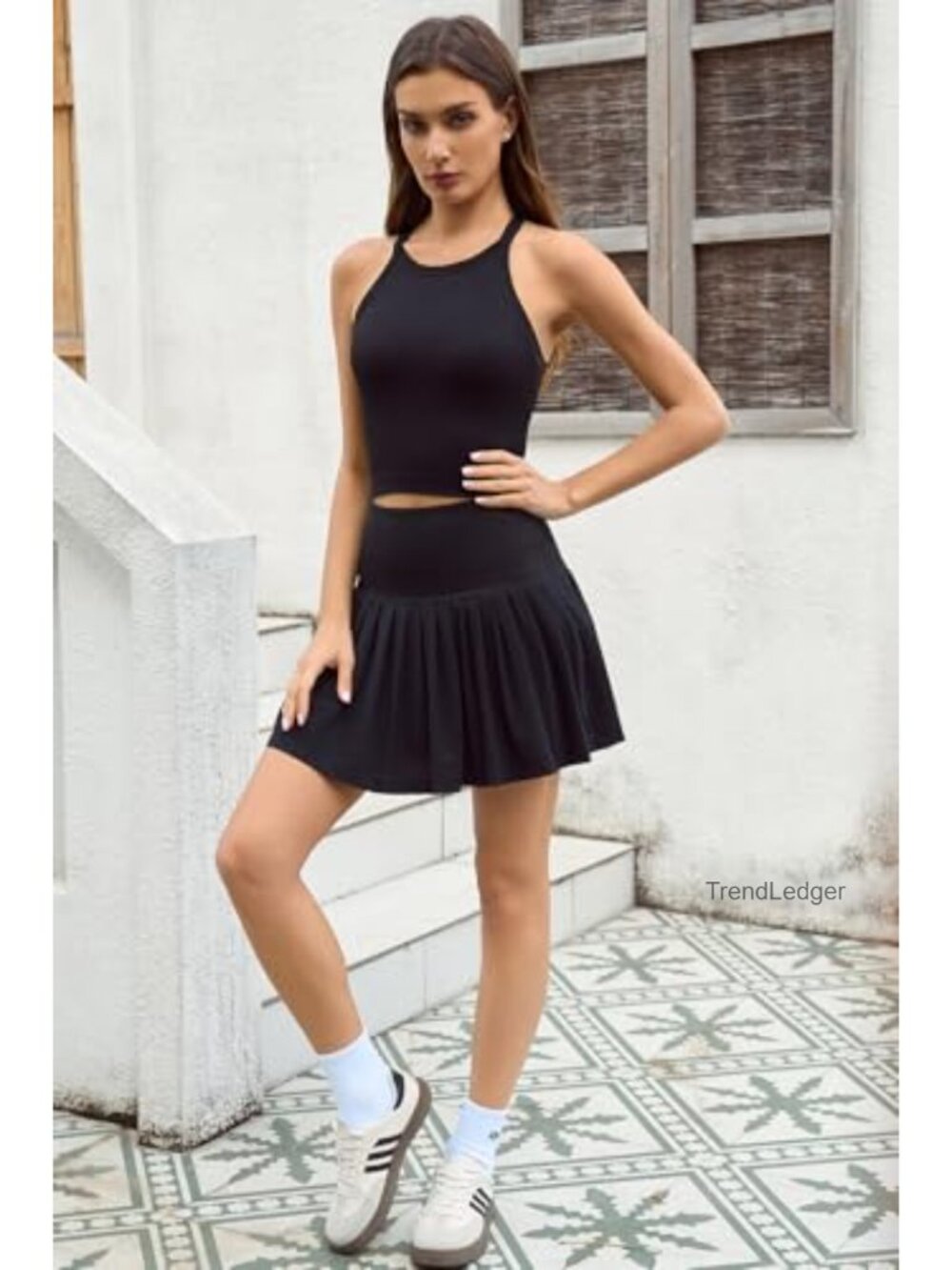 Women's Tennis Skirt Set with Built-in Shorts and Padded Tank Top - Picture 5 of 6